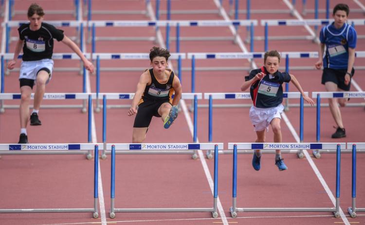 Competitors in action at the Irish Life Health Leinster Schools Track & Field Championships - Day 1