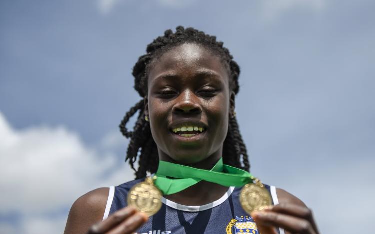 Competitors in action at the Irish Life Health Leinster Schools Track & Field Championships - Day 1