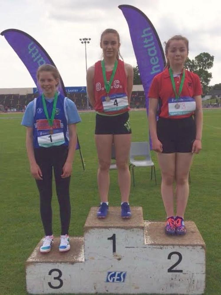 Katelyn Farrelly who took gold in the 75 metres hurdles at the Leinster schools championship at Santry.