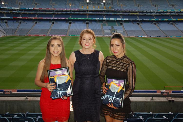 Offaly Intermediate manager Sinead Commons pictured with award winners Mairead Daly & Ellee McEvoy in Croke Park