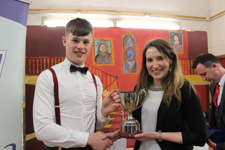 Michael White Music Student of the Year Winner Ger Godley receives his award from his music teacher Ms. Niamh Kavanagh