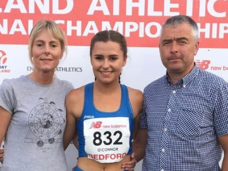 Ava O'Connor with her parents Sinead and Liam at the England Athletics Championships last weekend.