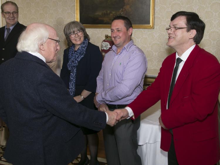 Thomas Campbell, an adult learner at Laois and Offaly ETB, is pictured with President Michael D Higgins