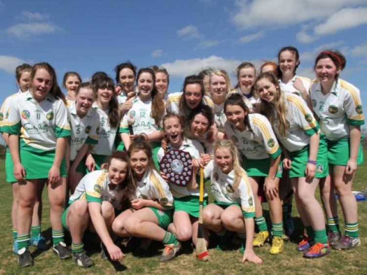 *NO REPO FEE*Offaly celebrate their Leinster U.16A Shield win over Wexford.Leinster Camogie U-16A Shield Final Wexford v Offaly at Fenagh Co Carlow 19-04-15 Picture Credit:Martina McGilloway-ilivephotos