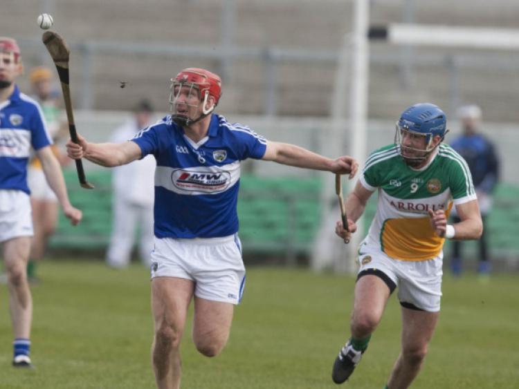 Matthew Whelan controls this ball for Laois against Cathal Parlon, Offaly in the NHL at O'Connor Park.Picture: Alf Harvey/hrphoto.ie