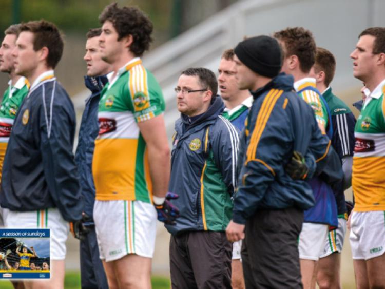 6 January 2013;One for all and all for one. Offaly football manager EmmetMcDonnell stands to attention alongside his charges as hispride restoration project begins. Picture credit: Barry Cregg / SPORTSFILEThis image may be reproduced free of charge when used in conjunction with a review of the book "A Season of Sundays 2013". All other usage � SPORTSFILE *** NO REPRODUCTION FEE ***