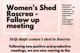 The flyer with details of the new Roscrea Women's Shed - courtesy of Michael Kirwan