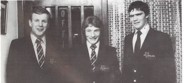 The late Pat Carroll, centre, with Joachim Kelly and Matt Connor at the 1980 All-Stars.