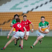 Robert Carney in action for Offaly minor footballers against Louth in 2023.. Ger Rogers Photo.