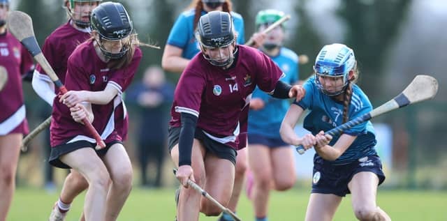 Tullamore SHS's Emma Frances and Lily Marie Dolan with Katelyn Greaney, Tuam. Picture: Ger Rogers