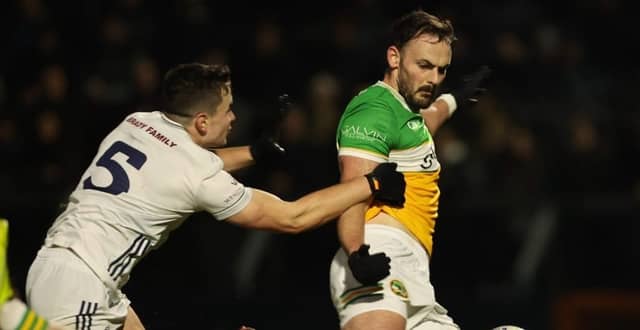Aaron Leavy drives forward for Offaly against Kildare. Picture: Ger Rogers