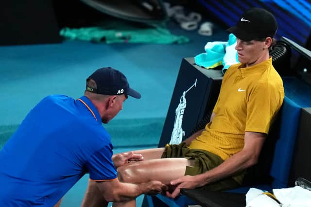 Having recovered from losing the opening set to Spizzirri, a 24-year-old debutant ranked 85, Sinner became racked by cramp in the fourth game of the third set and Spizzirri broke to lead 3-1.