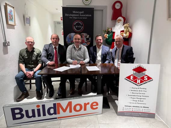 Pictured at the contract signing were (l. to r.) Damien Harte - Offaly Co, Co,, Ger McIntyre - BuildMore, Henry Healy - MDA, John O'Loughlin - EHS, Cllr Peter Ormond – MDA.