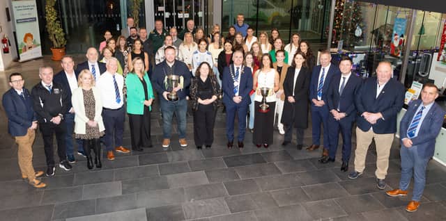 Offaly camogie players at the civic reception