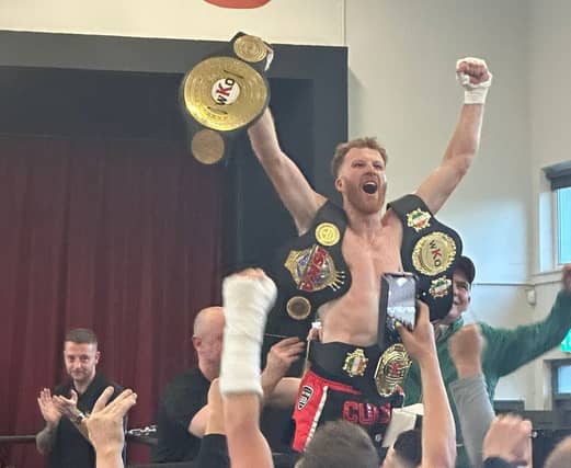 Conor Hynes after his KO victory on route to becoming k-1 Irish champion.
