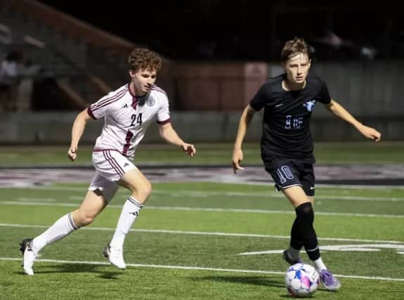 Tullamore teenager Mark Holton (left) in action for Campbellsville University soccer team, Kentucky