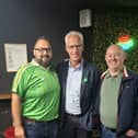 Former Ireland captain and manager Mick McCarthy flanked by Darren Sheridan, Goalpost (left) and John Joyce, Tullamore Ireland Soccer Supporters Club