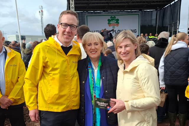 Ms Humphreys was speaking at the National Ploughing in Screggan where she was accompanied by some of the party's councillors in Offaly Neil Feighery (pictured below with the candidate and Nina Carberry MEP), Eleanor Clendennen and Hugh Egan.
