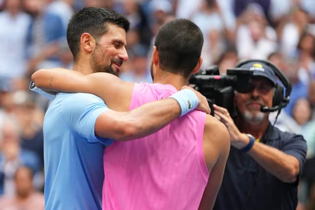 Alcaraz has been in scintillating form this fortnight, reaching the last four without dropping a set, and he began in the same vein here with a break of the Djokovic serve in the opening game.