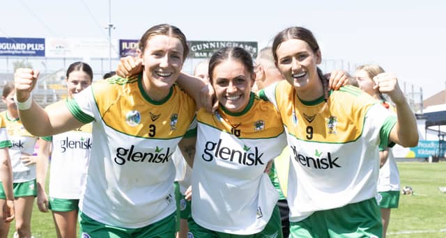 Sharon Shanahan, centre, celebrating Offaly's All-Ireland semi-final win over Antrim