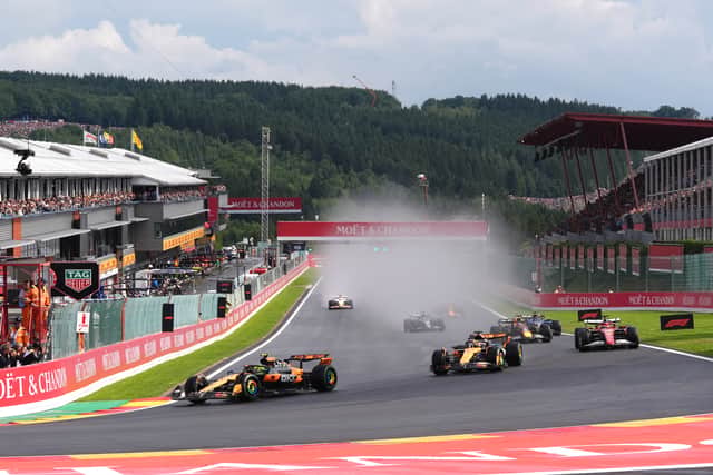 With visibility quickly improving, the safety car peeled in after four laps, and Norris bunched up the pack before attempting to put distance between himself and Piastri.