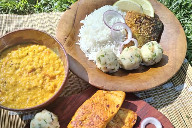 “Fish curry as well, that’s cooked in quite a thin sauce with lots of tomatoes and green chilli – and rice is the staple for everything, you would always have white, hot rice.”
