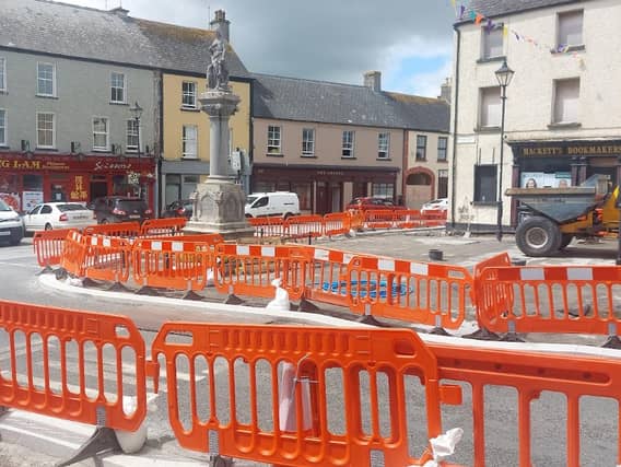 The roadworks in Market Square Birr on Tuesday, which have stalled for several days.