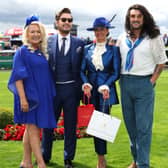 Anna Marie Conroy pictured alongside judges and fashion icons Arthur Gourounlian and Brian Dowling and Amanda Torrens, Owner of Barberstown Castle.