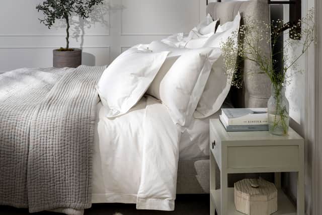 4. 600 Thread Count Luxury Egyptian Cotton Bedding, White – Double Duvet Cover from £94, (was £99.35); Double Standard Fitted Sheet, £45, (was £48.55); Standard Oxford Pillowcase Pair, £38, (was £43.90), Soak &amp; Sleep