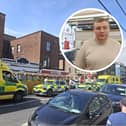 Seaghan Gleeson, inset, was taken to hospital following the incident in his family's Spar store at Catherine Street in the city centre