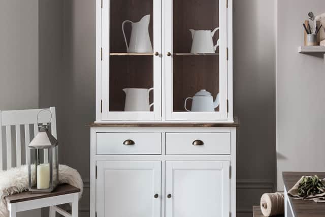 3. Canterbury Dresser Cabinet with 2 Drawer Glass Doors in White and Dark Pine, £260, (was £325), Noa &amp; Nani
