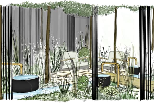 It takes you across a water feature into a secluded gathering area where you can reflect and enjoy the thought-provoking design of the ornamental installations.