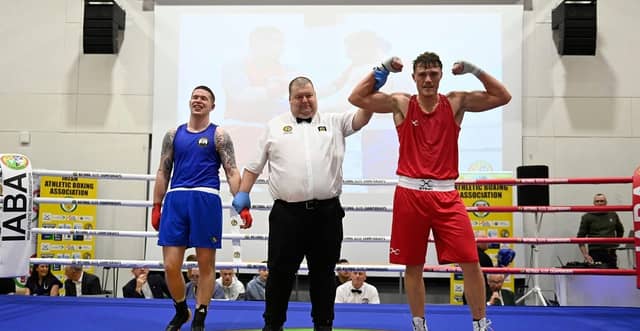 Brian Kennedy, right, being crowned national champion in Belfast
