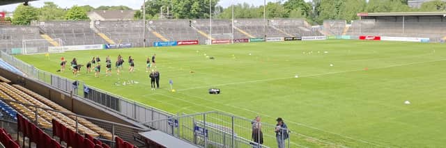 Offaly warming up in Ennis on Sunday afternoon.