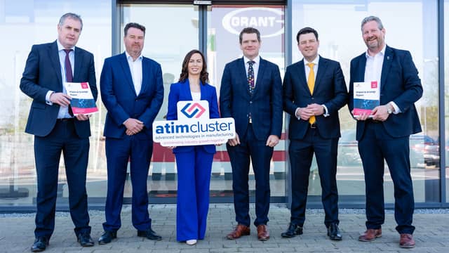 Group pictured at the launch of the Advanced Technologies in Manufacturing (ATIM) Cluster’s Impact Report and Strategy for 2025-2027 at Grant Engineering, Birr.