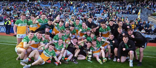 Offaly celebrating their league final win over Kildare.