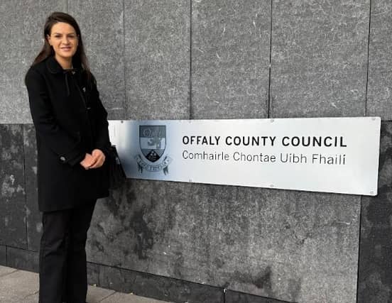 Cllr Eleanor Clendennen pictured outside Áras an Chontae Tullamore on Monday afternoon.