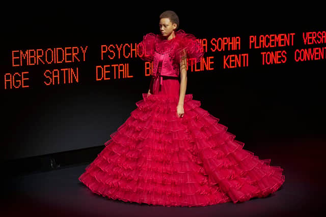 The emphasis on structure over softness replaced the typical fluid draping found at haute couture week in recent seasons.