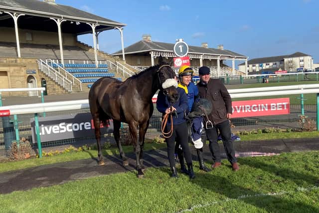 The seven-year-old won at the first time of asking at Hereford last time and has some solid hurdle form, though he has been patiently handled as a large, strapping chasing type.