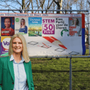 Green Party candidate in Offaly Pippa Hackett pictured with a Dutch election posters billboard erected in an agreed shared space