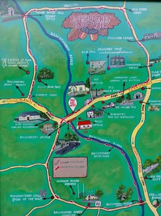 A public map in Ballinderry village showing the Ballyfinboy River and the route of the Loop Walk.