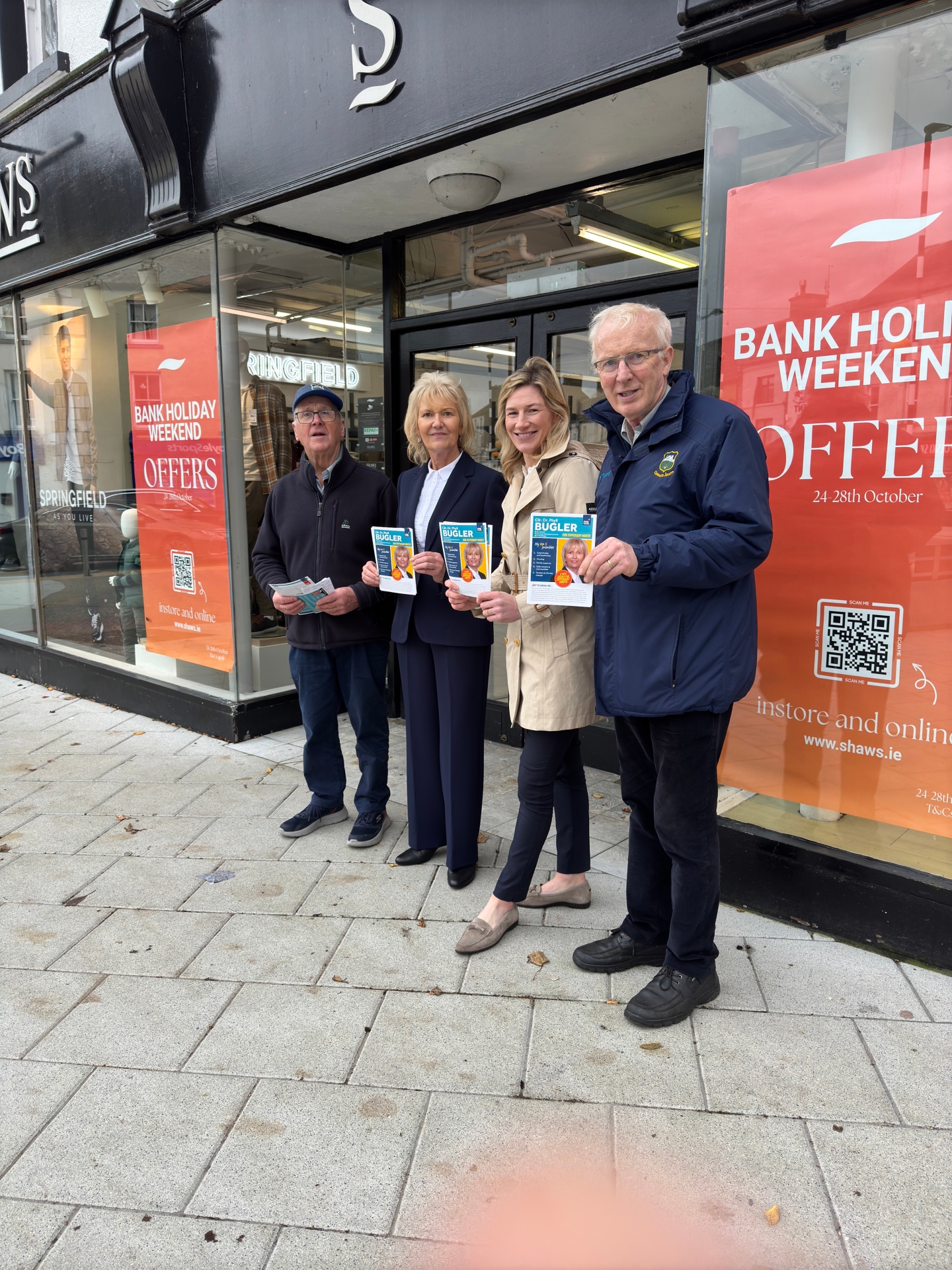 Retired Roscrea Councillor Denis Ryan, Cllr. Phyll Bugler, Nina Carberry and Templetuohy Councillor, Willie Kennedy, visited Roscrea to campaign for support for Fine Gael in the upcoming election