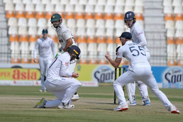 That sealed the off-spinner’s five-for and he soon added a sixth as he ripped one through the legs of Matthew Potts, nutmegging the Durham player with a big turner.