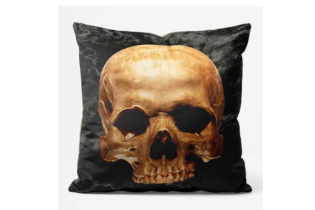 9. Gold Skull Black Marble Cushion, £32, Ink & Drop