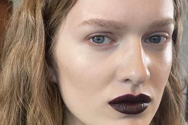 “I’ve subtly contoured just enough to accentuate bone structure, using a traditional technique under the cheekbones, but we’re also contouring the upper inner corner of the eyebrow, where the brow bone and the nose meet, to create this pinched and poised feel.”