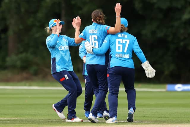 Ireland were up against it and England made a quickfire start with Cross removing both home captain Gaby Lewis and Amy Hunter in the opening over.