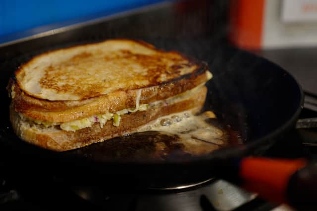 Salted butter (the Wigmore uses clarified butter, but I rather like the  caramelisation you get from the dairy solids; you could always use vegetable oil)