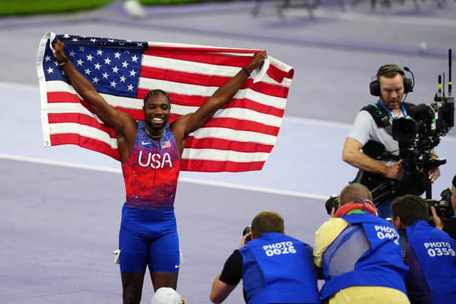 Both men waited with baited breath as the result was confirmed, with Lyles’ USA team-mate Fred Kerley rounding out the podium in 9.81.