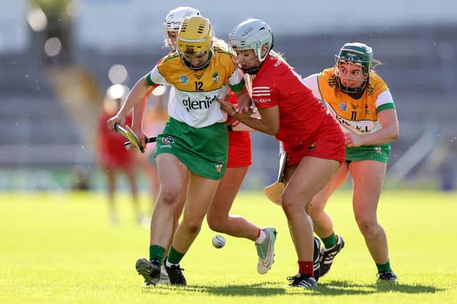 Mairead Jennings battling for the ball in the All-Ireland semi-final at Semple Stadium.