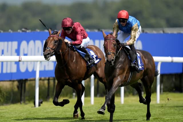 From stall seven he worked his way through the race, locking horns with John and Thady Gosden’s Lord Of Love in the final furlong and battling on best to prevail by a neck.